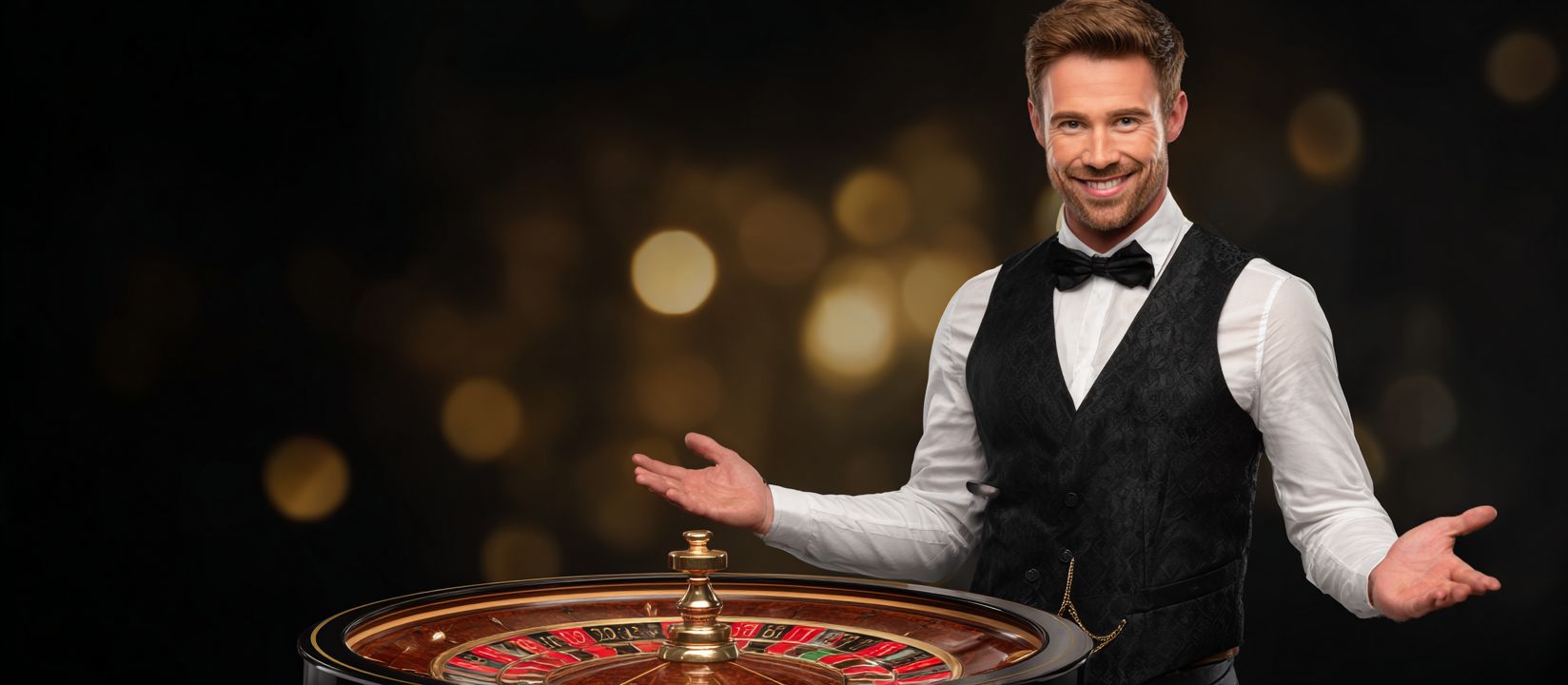 CV333 Games – Discover an exclusive selection of online casino entertainment Professional dealer at the roulette wheel, welcoming players to the thrilling CV333 casino.